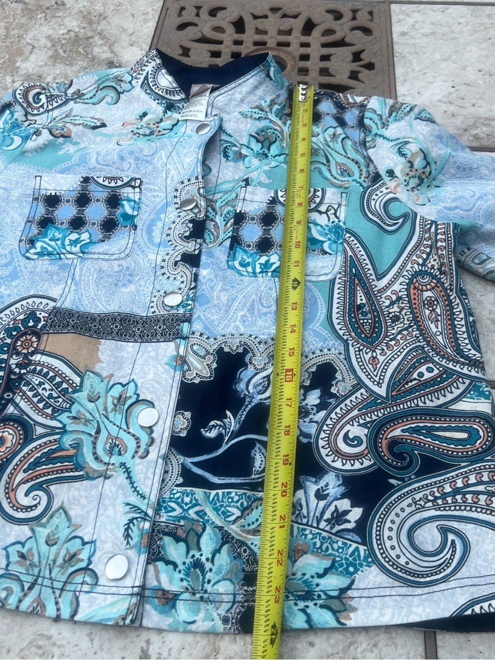 Chicos 100% Linen Patchwork Mixed Paisley Print Jacket Size 2, L/XL Artsy Boho - Picture 10 of 11